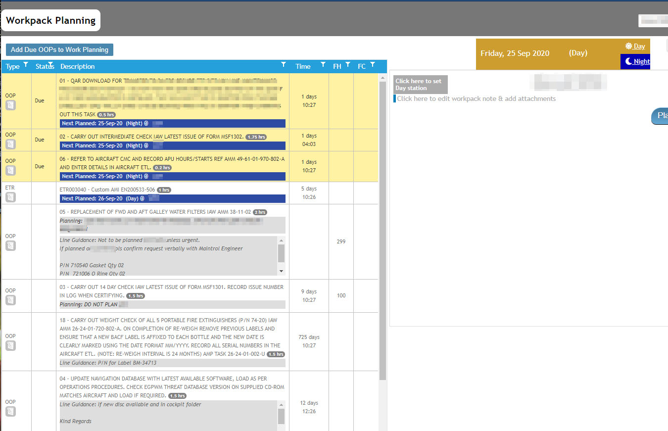 Converge line maintenance work-pack planning example